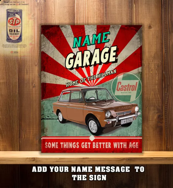 Personalised Hillman Imp  Car Garage Workshop  Vintage Metal Wall Sign Gift CS33