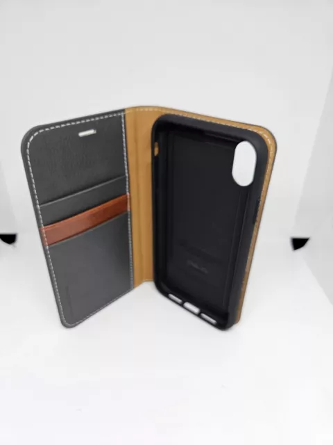 wallet case shockproof compatible with iphone xr black gray/brown 2