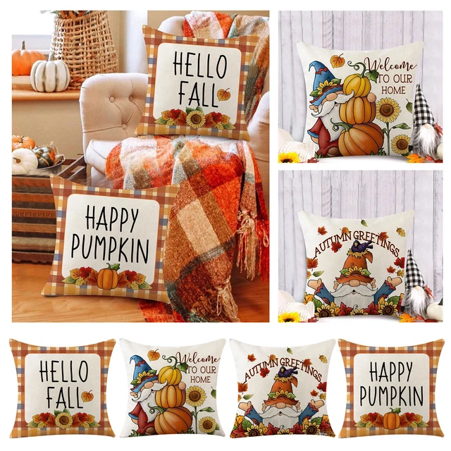 4 piezas Otoño Funda Cojín Decorativa Calabaza Granja Decoración Feliz