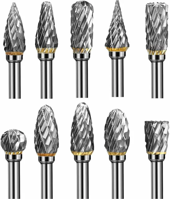 1/8" Tungsten Carbide Rotary Burr Bit Set Cutting Carving Burrs for Dremel Tool