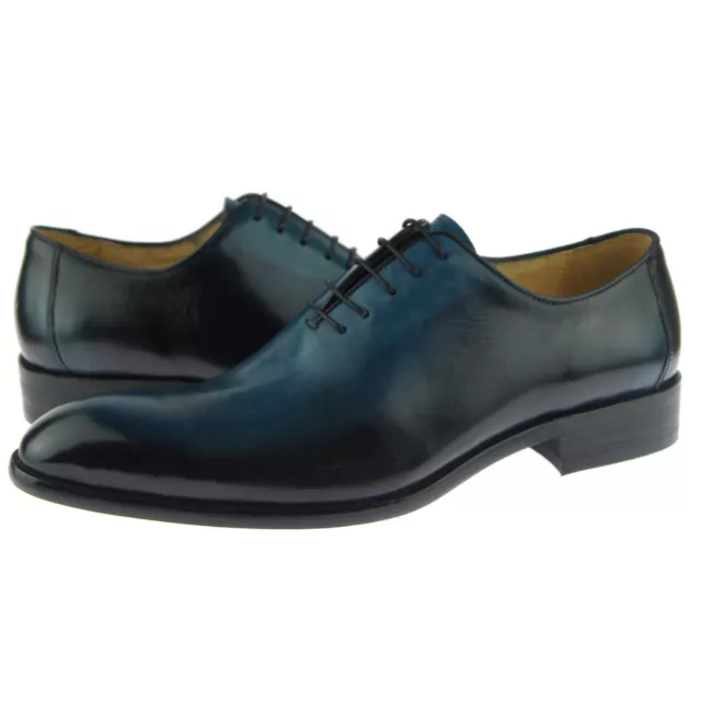 Carrucci Burnished Wholecut Oxford, Men's Dress Leather Shoes, Blue