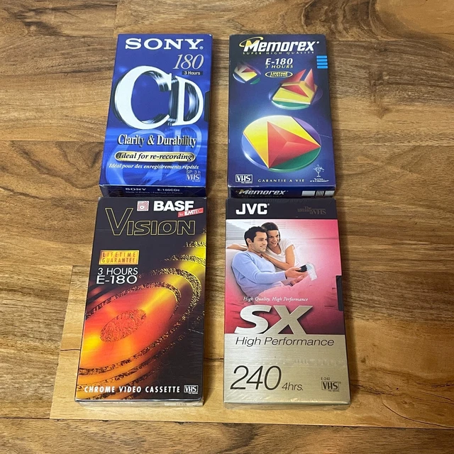 4 BRAND NEW Blank VHS Video Tapes Sony Memorex BASF JVC