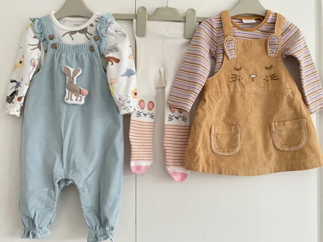 Baby Girls 3-6 Months Outfit Bundle NEXT M&S Bunny Pinafore Dungarees GC