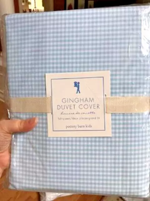 Pottery Barn Gingham Chambray Duvet Cover Blue Queen Check No Shams Kids New