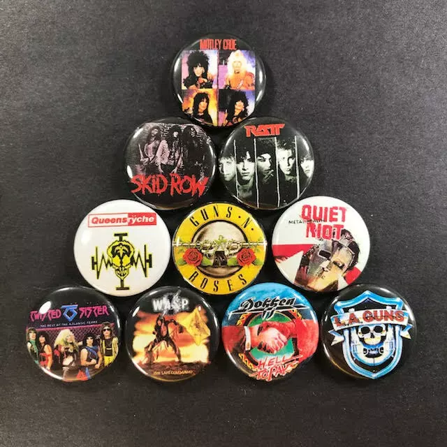 Hair Metal 1" Button Pin Set Heavy Hard Rock Classic Ratt Skid Row Motley Crue