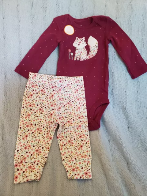 Just One You Baby Girl 6 Months 2pc Set Floral Fox