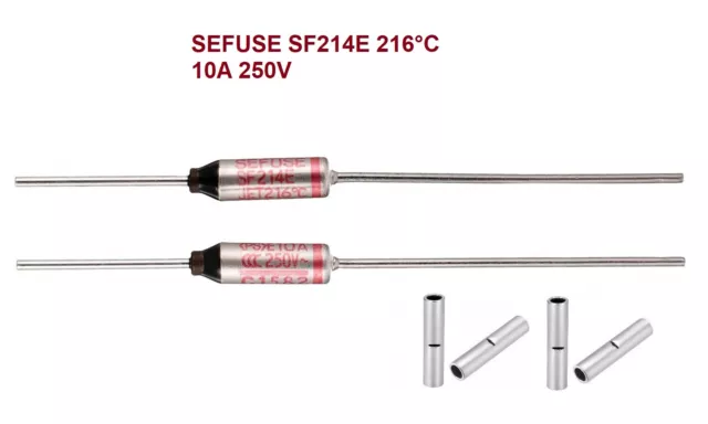Thermal Fuse Cutoff SEFUSE SF214E 216°C 10A 250V (Pack of 2) w/4 Butt Connectors