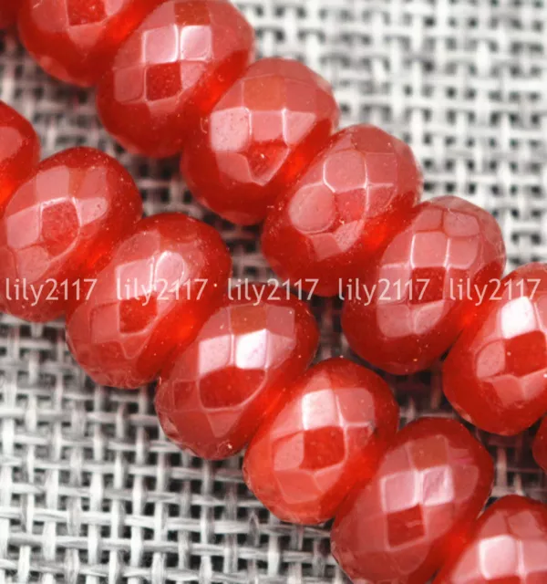 Fashion Natural 6x10mm Faceted Red Jade Rondelle Loose Beads Gemstone 15" AAA