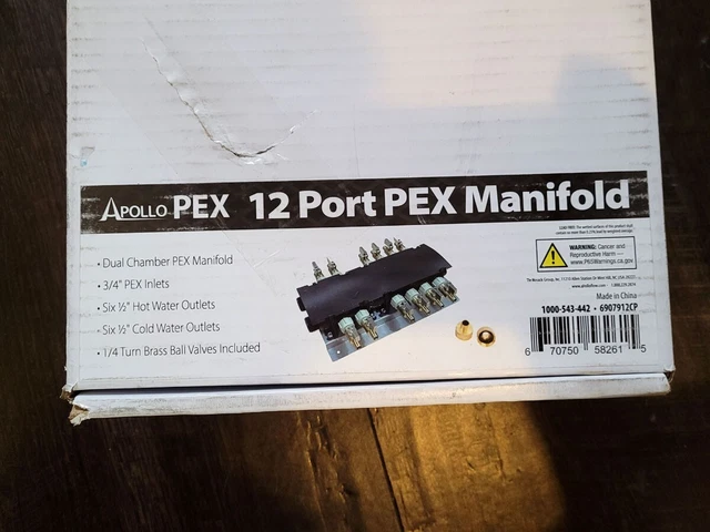 Apollo 6907912CP 12 Port Brass Valves PEX Manifold 6 Hot 6 Cold Outlets