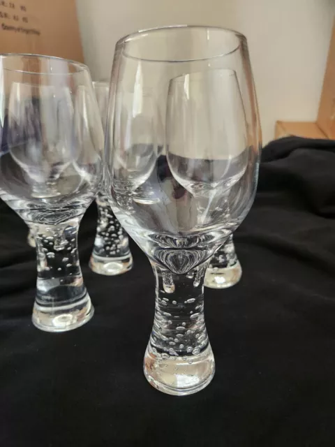 Pier 1 Bubbles Wine Glasses Heavy Blown Glass Bubble Stem EUC 2010 Vtg Set of 6