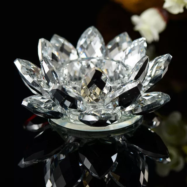 Clear Crystal Glass Lotus Flower Candle Tea Light Holder Candle stick Decor Gift
