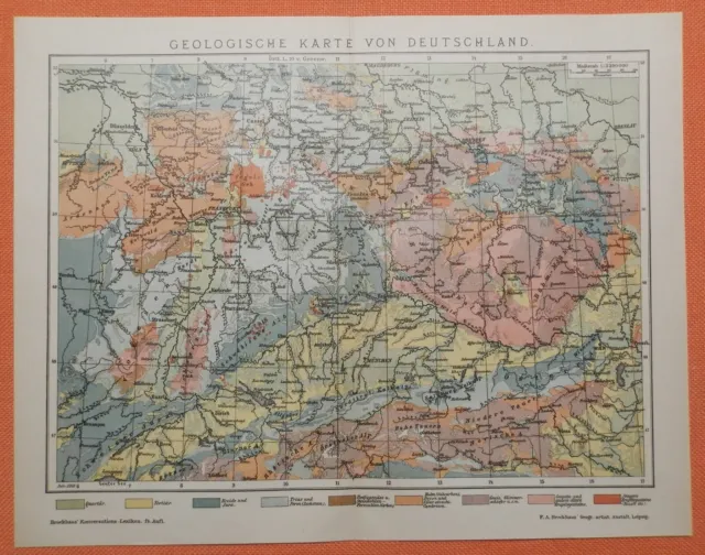GEOLOGISCHE KARTE VON DEUTSCHLAND Landkarte Juli 1912  Geologie