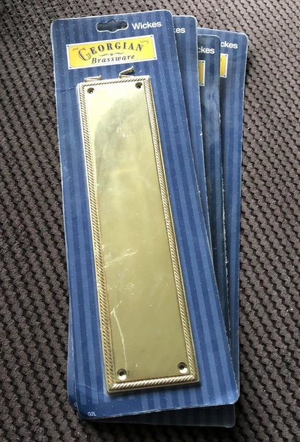 Vintage Pair of Georgian Brassware Door Finger Brass Push Plates with Border NEW