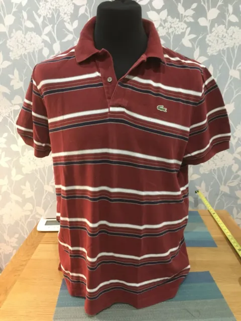 Lacoste Casual Polo Shirt , Burgundy  Striped,  Adult Large (X9)