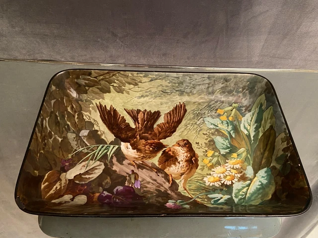 19th Century Rectangular Earthenware Plate by Choisy le Roi HB Painted Decor Signed LB