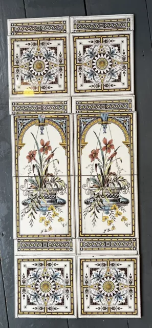 Original Style Victorian Art Nouveau Vintage Fireplace Ceramic Tiles Rare