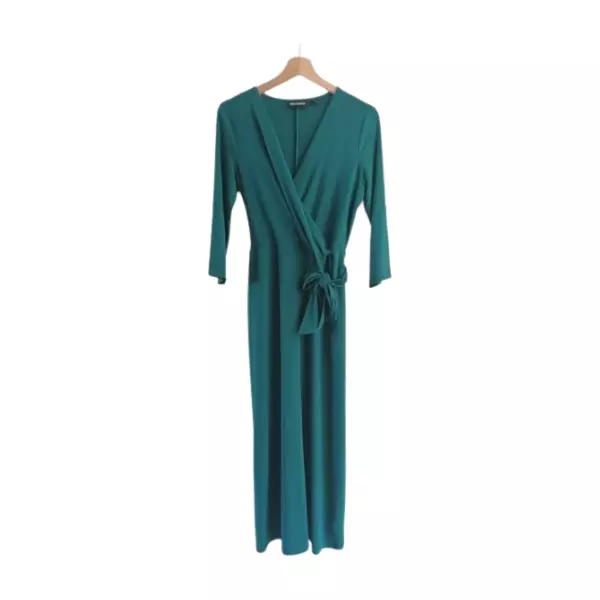 New Nina Leonard QVC Faux Wrap Maxi Dress Teal Blue Green Size Small Petite