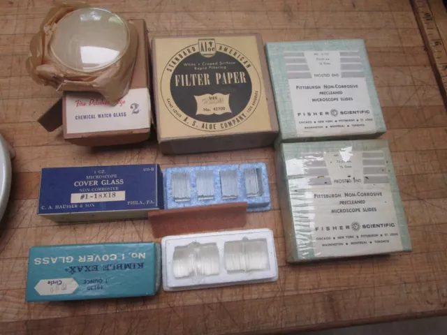 Misc Lot Fisher Scientific Glass Microscope Slides , Cover Glass , Filters
