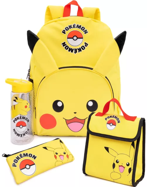 Pokemon Pikachu Mochila Set Kids 4 piece Almuerzo Juego de botellas de agua