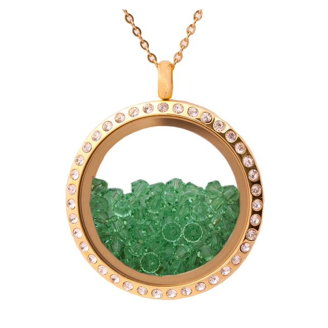 Ciondolo Galleggiante Medaglione Collana con Vera Verde Swarovski Perline