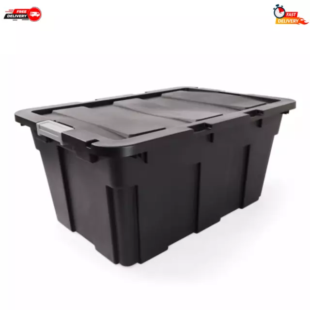 100L Large Heavy Duty Plastic Storage Box Organizer Bin Container - Black Lid AU