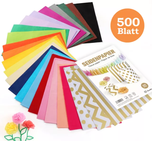 Seidenpapier A4 Bunt 25 Farben 500 Blatt - Basteln Bastelpapier Motiv Tischdeko