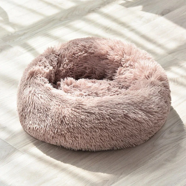 Donut Plush Pet Dog Cat Bed Fluffy Soft Warm Calming Bed Sleeping Kennel Nest