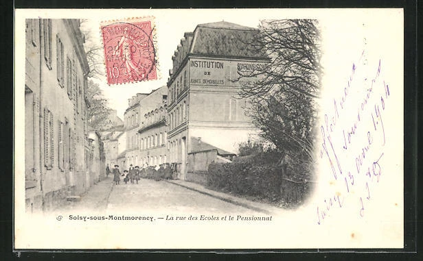 CPA Soisy-sous-Montmorency, La rue des Ecoles et le Pensionnat 1904