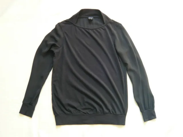 Theory black silk + cotton long sleeve sweatshirt/blouson style top blouse 8/10