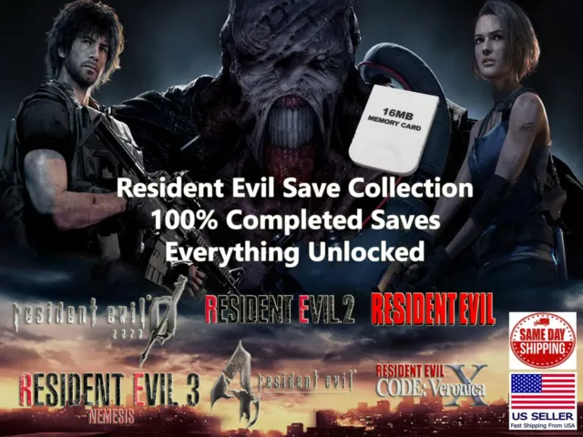 Resident Evil Save Collection Unlocked GameCube Memory Card 100% Completed Saves