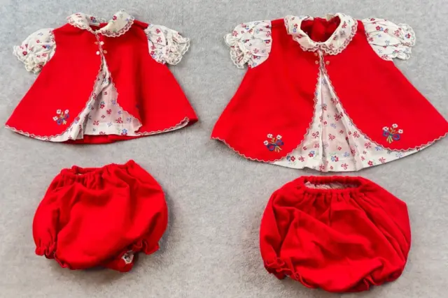 Baby Girl Red Dress and Bottoms Vintage Pair Outfits Two Sizes YELLOWING