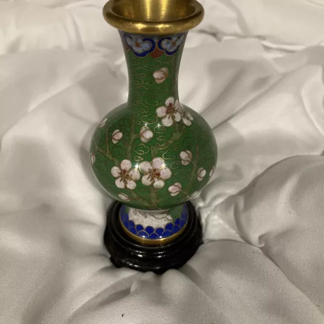 Chinese Traditional Cloisonné Enamel Vase With Brass Inside And Rims Vintage