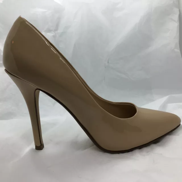 Women's Delicious Brand Nude Tan High Heel Patent Pumps Size 7.5