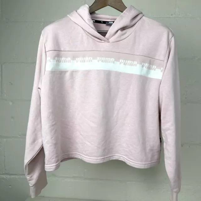 Puma Cropped Hoodie, Pullover Hooded Sweatshirt, Womens Size Large, Pale Pink