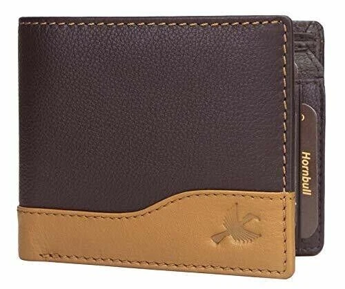 Nuevo HOMBRES Marrón Color Genuino Cuero Rfid Bloqueo Plegable Cartera Regalo