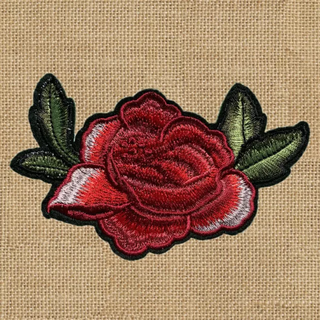 1pc Flower Rose Red Embroidered Patch Cloth Iron On Applique craft sewing #1600