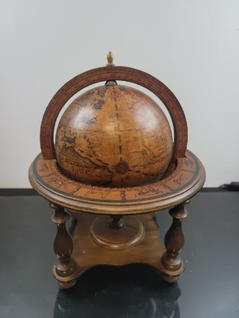 Old World Globe Wooden Stand Made in Italy Desk Globe Office Decor