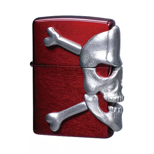 Zippo lighter skull metal 3-sided metal processing red unused imported from JP