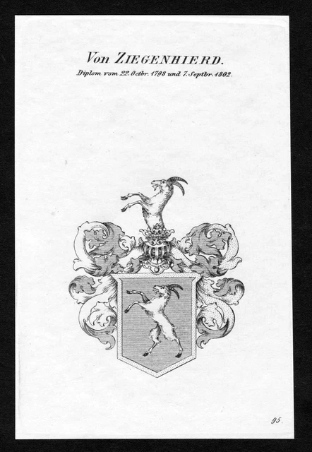 Aprox. 1820 Ziegenhierd Escudo Nobleza Abrigo De Arms Grabado Antiguo Imprimir