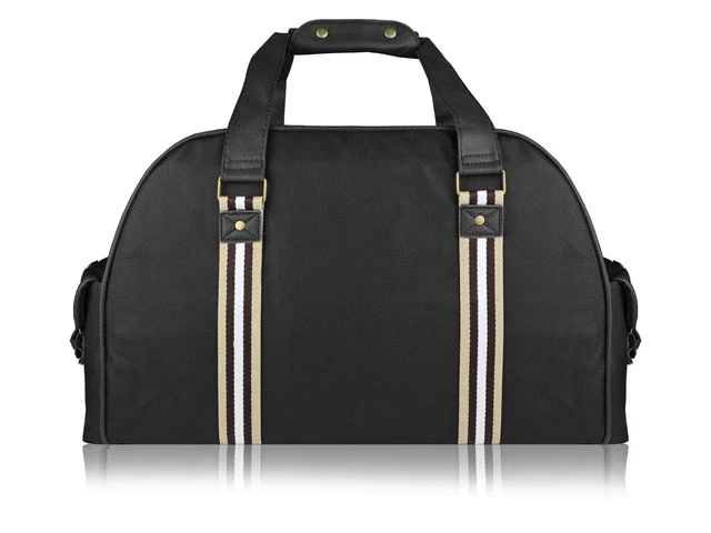 Mens Gym Kit Bag Travel or Sports Holdall Pu Leather Mans Duffle Bags Black 45cm
