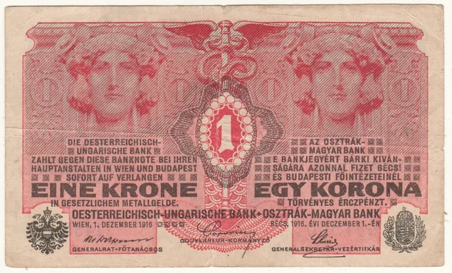 1 Austrian Kroner 1916 Egy Korona Banknote Circulated No-651560