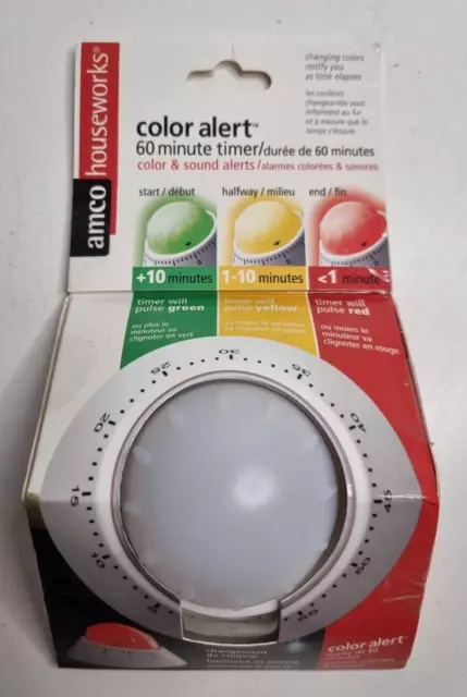 Amco Digital Color Kitchen Timer/Clock - White - 3 Vibrant Colors Alert