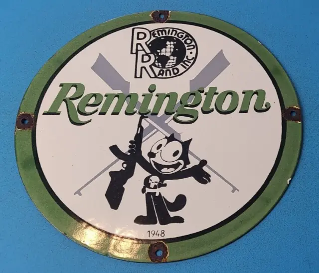 Vintage Remington Porcelain Felix Cat Chevy Guns Gas Pump Service Station Sign