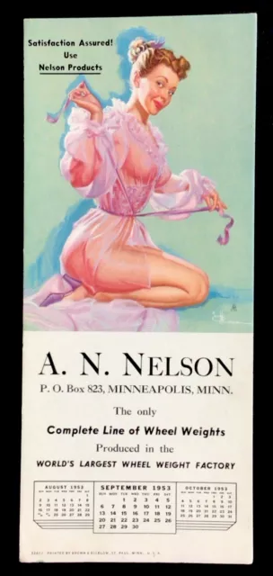 1953 Sept Pinup Artist Signed Ink Blotter Minneapolis Minn A N Nelson