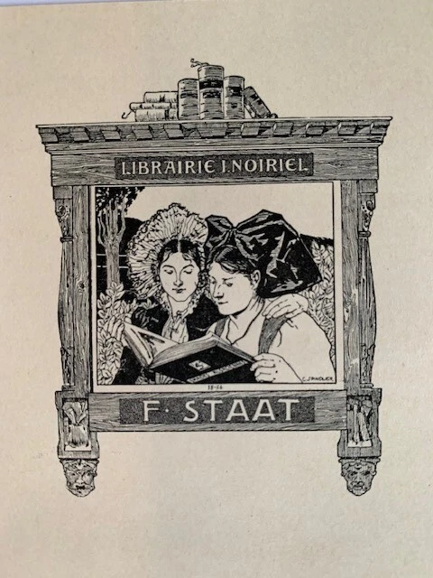 Ex-libris SPINDLER Charles pour STAAT F., 68 x 56 mm, gris