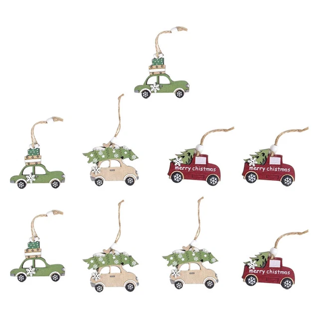 9 Christmas Wooden Pendant Hanging Ornament Car Vintage Ornaments Bulk Tree