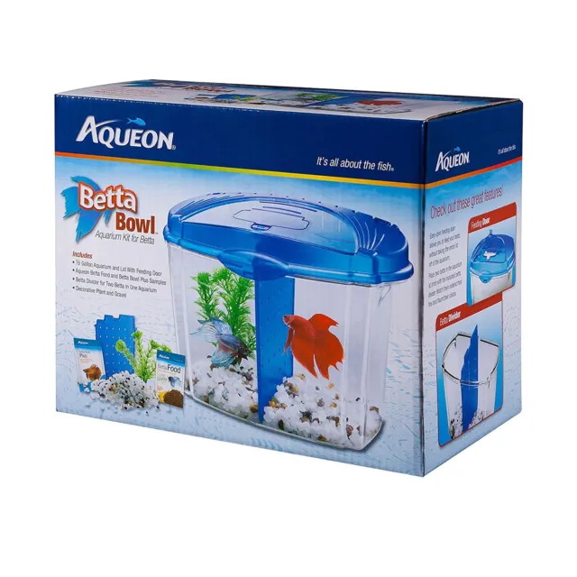 Aqueon Betta Bowl Aquarium Fish Tank Kit, Blue, Half Gallon Blue Bowl