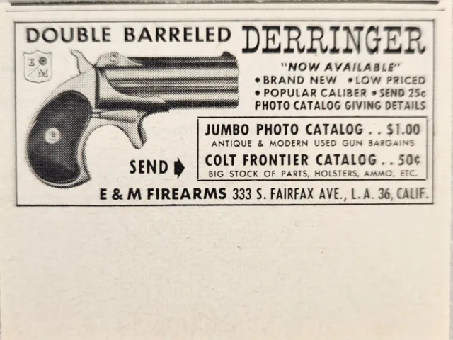 1955 Print Ad Double-Barreled Derringer Guns E&M Firearms Los Angeles,CA
