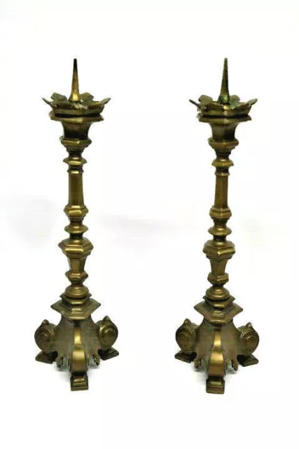 2 alte Kerzenhalter Barock Stil aus Messing / Bronze  45 cm