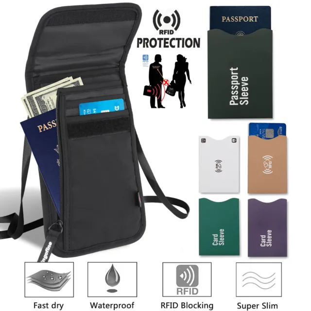 RFID Blocking Passport Holder Wallet with Neck Stash Pouch for Travel Security